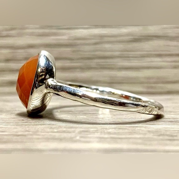 Designer Signed JCM Sterling Silver Oval Orange Color Chalcedony Ring, Size 10 - Picture 3 of 7